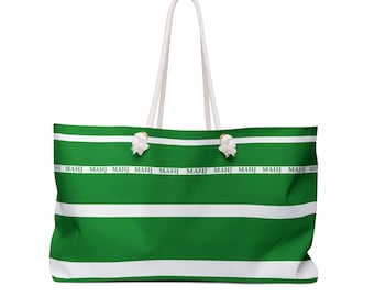 MAHJ Weekender Bag 24" x 13" is handy for toting the whole Mahjong game. It matches our most popular tile storage pouch in green and white.