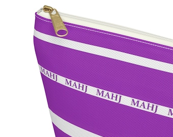 Mahjong Tiles Bag handy pouch is 12 inches, light purple and white featuring "MAHJ"