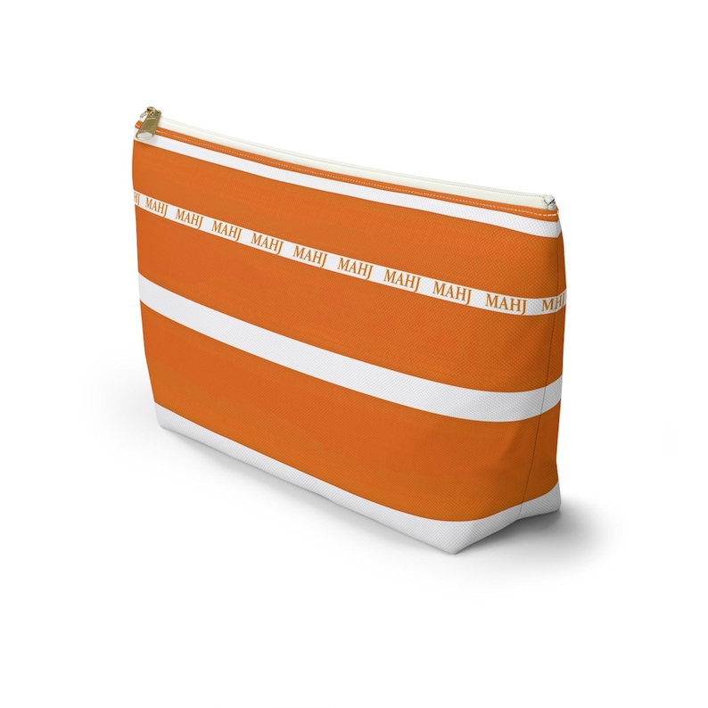 Bolsa para fichas de Mahjong, práctica y práctica, de 30 cm (12 pulgadas), en color naranja y blanco, con la inscripción "MAHJ". Fabricada en tela de lona lavable, es una sencilla bolsa con cremallera para guardar los accesorios. imagen 4