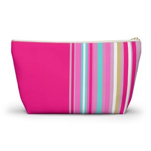 Pink Striped Accessory Pouch: Washable Fabric Bag (12 inch) Great for Mahjong tiles! image 3
