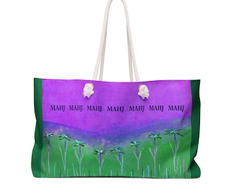 MAHJ Wildflower Weekender Bag 24" x 13" is handy for toting the whole Mahjong game. It matches our popular MAHJ Mahjong tile storage pouch.