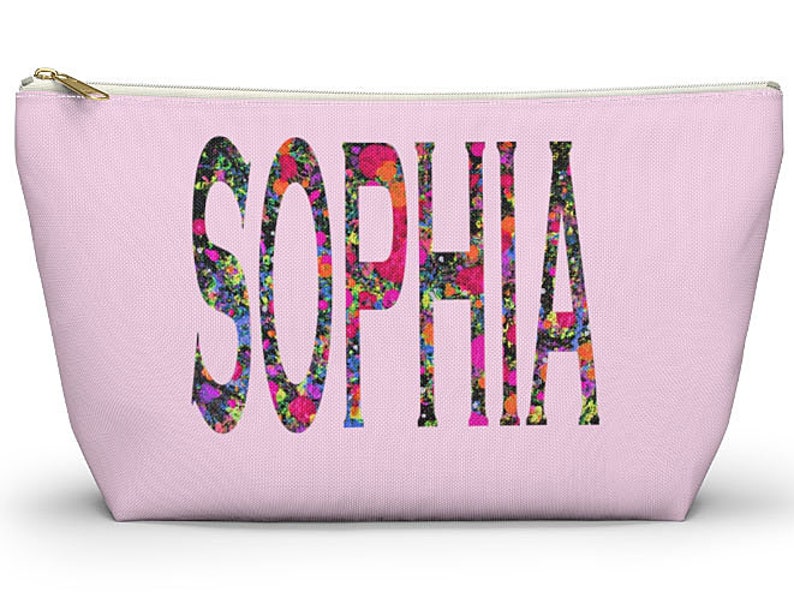 Large Accessory Bag With Name Personalized in Floral Letters. Made to
