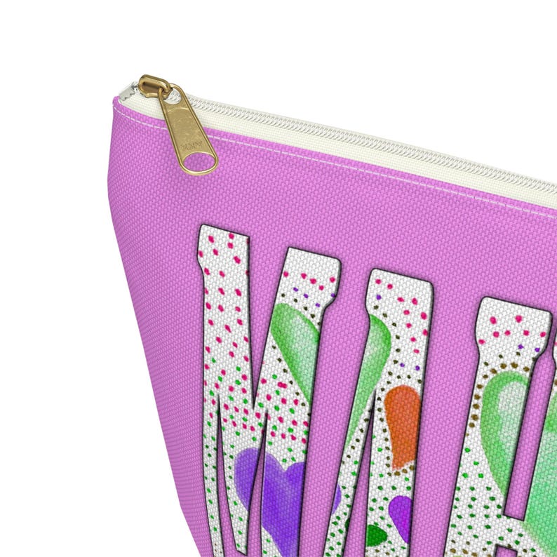 MAHJONG in ornate lettering on deep pink pouch 12" t-bottom zip top of soft washable durable fabric. For tiles! image 6