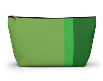 Colorful Cosmetic Bag Accessory T-bottom Pouch in three green colors reminiscent of olives limes and greenery. the Cori Collection
