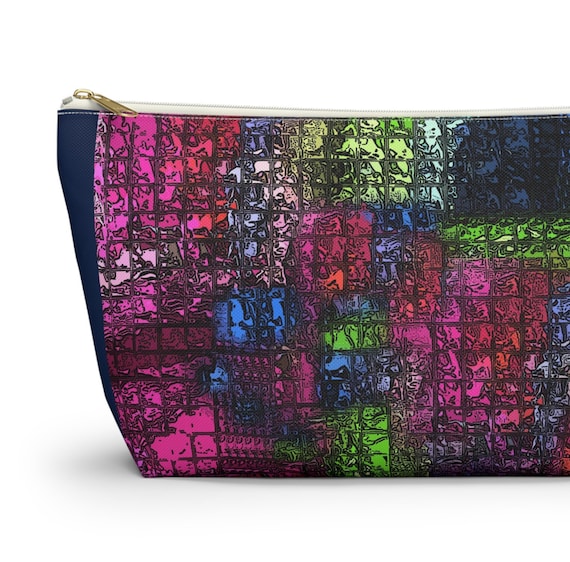 Abstract Geometric Gem Tone Accessory Pouch w T-bottom and zip top in convenient large size, from the gallery of artist Cori Carroll