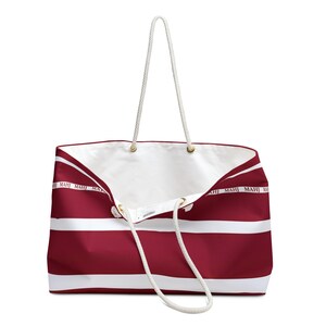 MAHJ Weekender Bag 24"x 13" in BURGUNDY and white is handy for toting the whole Mahjong game. It matches our most popular tile storage pouch image 2