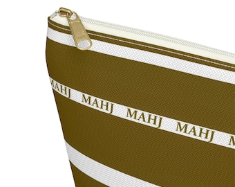 Mahjong Tiles Bag handy pouch is 12 inches in brown and white featuring "MAHJ", washable canvas fabric a simple zip bag for supplies.