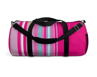Pink Striped Duffel Bag Small 19" x 9.5 -OR- large 23" x 12"    Matches our Weekender bag and the tile storage pouch.