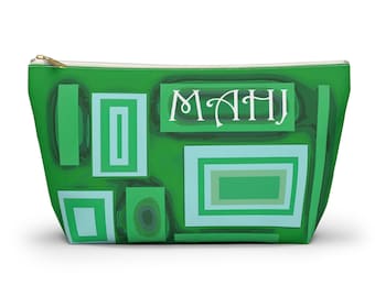 Mahjong Tile Pouch: Green Geometric Design, Double-Sided, 12"