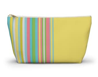 Yellow Striped Accessory Pouch: Washable Fabric Bag (12 inch) Great for Mahjong tiles!