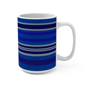 Striped Mug 15oz in blue and gray with matching items available