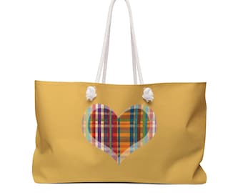 Butterscotch Plaid Heart Weekender Bag - Colorful Travel Tote, great for a fun trip.