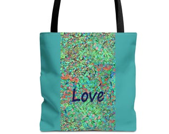 Love Tote Bag: Vibrant Blue Green Reusable Shopping Bag hands-free utility 13"(s) 16"(m) 18"(l)