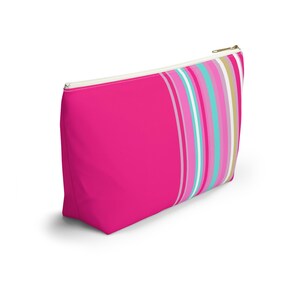 Pink Striped Accessory Pouch: Washable Fabric Bag (12 inch) Great for Mahjong tiles! image 5