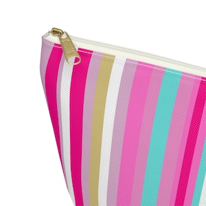 Pink Striped Accessory Pouch: Washable Fabric Bag (12 inch) Great for Mahjong tiles! image 2