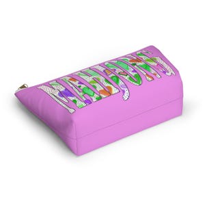 MAHJONG in ornate lettering on deep pink pouch 12" t-bottom zip top of soft washable durable fabric. For tiles! image 5
