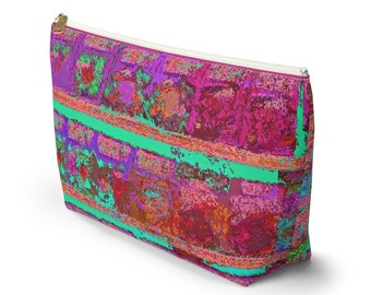Colorful accessory pouch for travel in style. Large washable fabric bag for makeup cosmetics medicine art supplies 12", gift idea for her