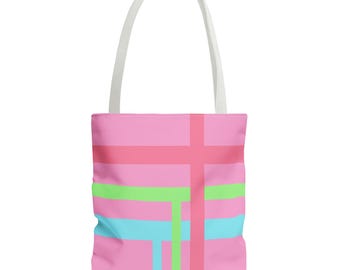 Bolso tote de tela de lona geométrica en colores pastel. El diseño es diferente en la parte delantera y trasera. Un regalo precioso para ella. Tallas: 33 cm (pequeña), 41 cm (mediana), 46 cm (grande).