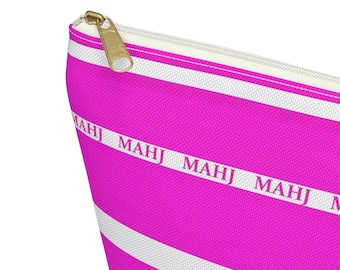 Mahjong Tile Bag: Hot Pink Canvas Pouch - "MAHJ" Design