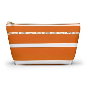 Bolsa para fichas de Mahjong, práctica y práctica, de 30 cm (12 pulgadas), en color naranja y blanco, con la inscripción "MAHJ". Fabricada en tela de lona lavable, es una sencilla bolsa con cremallera para guardar los accesorios. imagen 2
