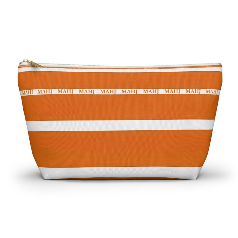 Bolsa para fichas de Mahjong, práctica y práctica, de 30 cm (12 pulgadas), en color naranja y blanco, con la inscripción "MAHJ". Fabricada en tela de lona lavable, es una sencilla bolsa con cremallera para guardar los accesorios. imagen 2
