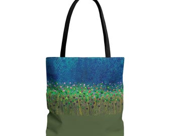 Bolso de mano Wildflower Art, bolsa de compras reutilizable y práctica para tener las manos libres. Tamaños: 13" (pequeño), 16" (mediano), 18" (largo).