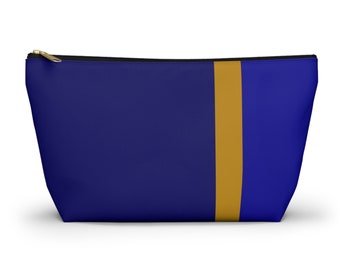 Makeup Accessory Bag T-bottom Pouch in blue and golden brown. Large bag is washable fabric - Cori Collection- For someone you know?