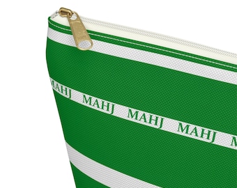 Mahjong Tiles Bag large pouch is 12 inches in green and white featuring "MAHJ"