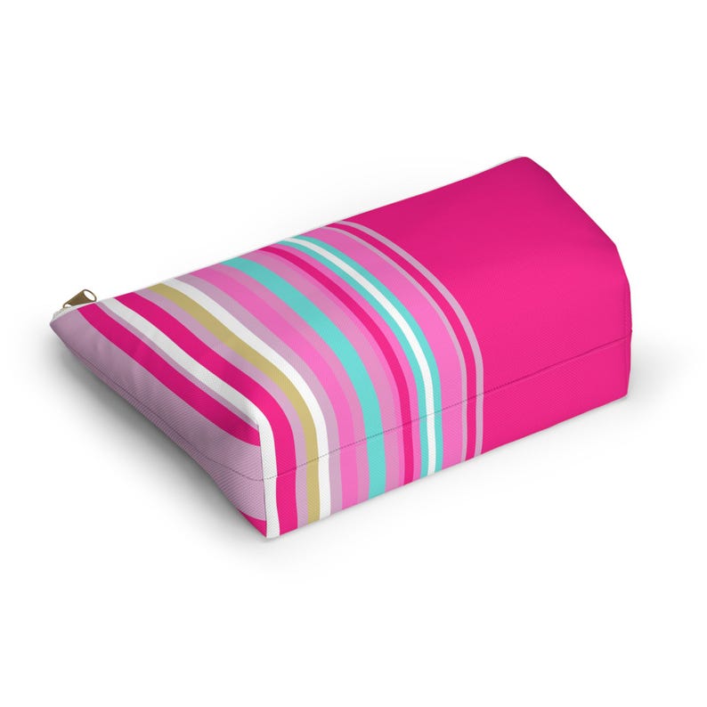 Pink Striped Accessory Pouch: Washable Fabric Bag (12 inch) Great for Mahjong tiles! image 6