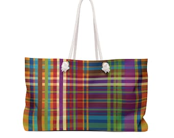 Plaid Design Weekender Bag - Colorful Travel Tote, great for a fun trip. Multicolor