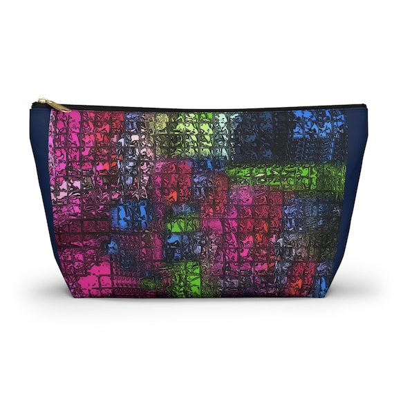 Abstract Geometric Gem Tone 12" Pouch w T-bottom and zip top in convenient size, from artist Cori Carroll.  Design is PRINTED on fabric.