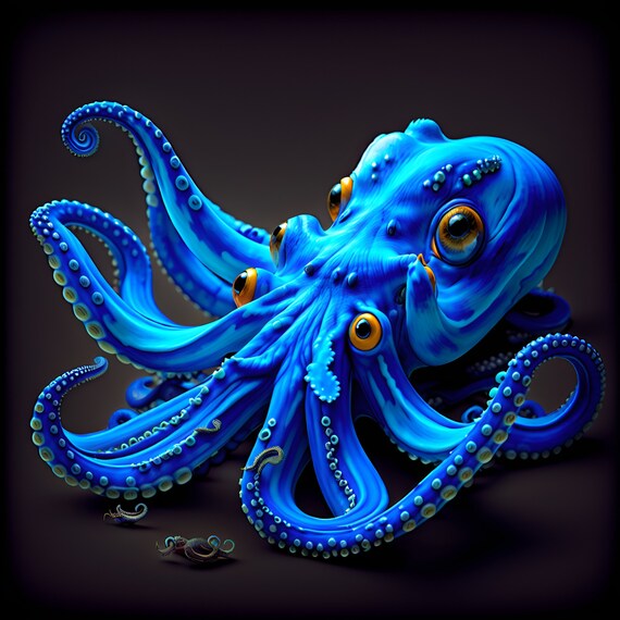 Blue, Octopus, AI Generated, Digital Artwork, Print, Printable