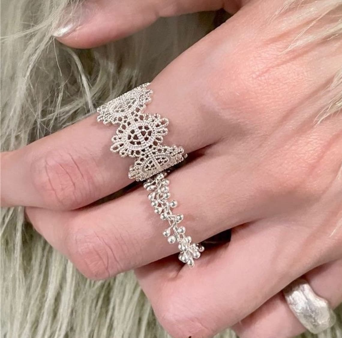 Korean Aesthetic, Korean Ring, Adjustable Ring, Lace Pattern Ring ...