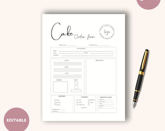 Editable Canva cake order form template, cake order form, custom cake order form,  Small Business Forms, Instant download ,order forms