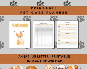 Pet planner, Pet care planner, Puppy planner, Cat planner, Pet Printable planner, Pet health tracker, puppy planner, pet records,cat planner