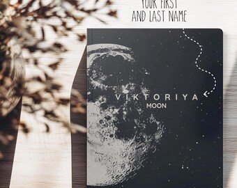Softcover Moon Journal with Name: 2026 Calendar, Goal planner, Mood Tracker, A5, Black