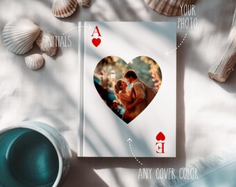 Playing Cards Photo Journal with Initials, Hardcover Notebook: Custom Text Journal, White