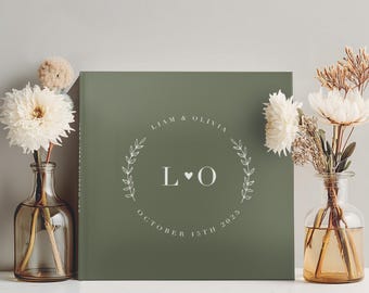 Minimalist Wedding Guest Book, Green Personalized GuestBook, Hardcover Photo Album, Modern Guestbook, Elegant Olive album