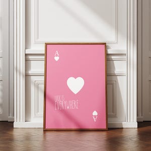 Herz Ace of Hearts Poster Rosa, Spielkarte Poster Digital, Bar Dekor, Küche Druck Geschenk, Ästhetische Dekoration, Modernes Haus Galeriewand