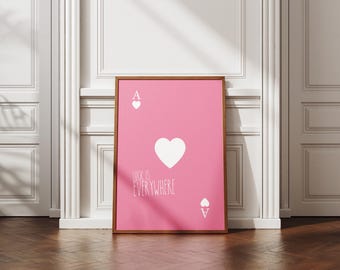 Ace of Hearts Pink Print: Modern Gallery Wall Art (Digital Download)