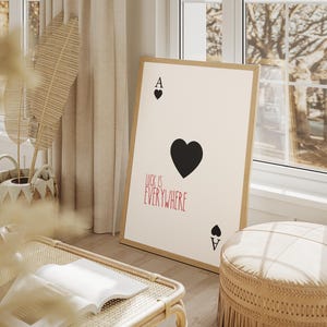 Ace of Hearts Card Print: Black Heart, Red Text (Digital Download)