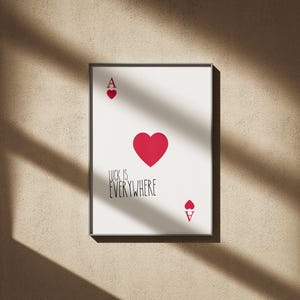 Ace of Hearts Print: Red Heart, Black Text (Digital Download)