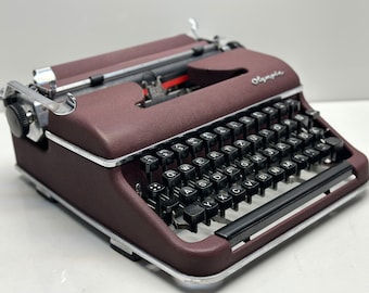 Olympia SM3 Typewriter - Bordeaux Color, Black Keys, Flawless Typing, Dual-Color Capability, Wooden Carrying Case