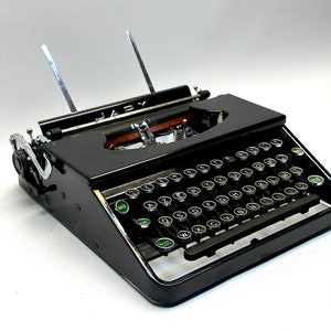Japy Typewriter - Classic Black Model from 1940 with AZERTY Glass Keyboard