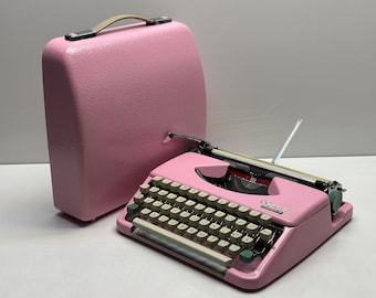 Olympia Splendid 33/66 Typewriter - Pink Body, White Keys, Dual-Color/Single-Color Capability, Refurbished with Pink Bag