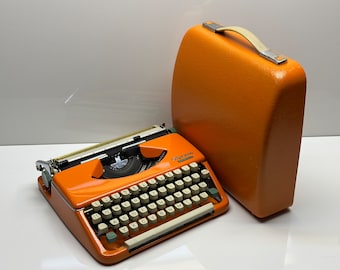 Olympia Splendid 33/66 Typewriter - QWERTZ Keyboard, White Keys, Orange Elegance, and Matching Bag - A Premium Gift for Writers and Typewrit