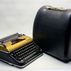 Rare! 1950&#39;s Olympia SM3 Typewriter - Black with Gold Cover, Professionally Painted Matte Black Bag Included - Antique Typewriter