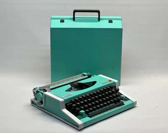 Vintage 1965 Olympia Traveller Typewriter: Turquoise with Matching Bag