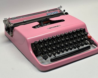 Rare 1955 Olivetti Lettare 32 Typewriter: Vibrant Pink with Leather Bag