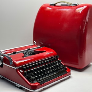 Red Olympia SM3 Typewriter: Refreshed Aesthetics, with Carrying Case